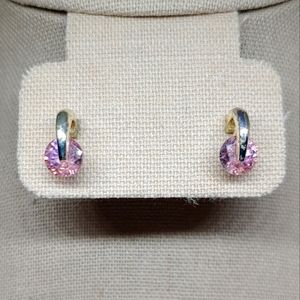 Silvertoned and pink rhinestone earrings